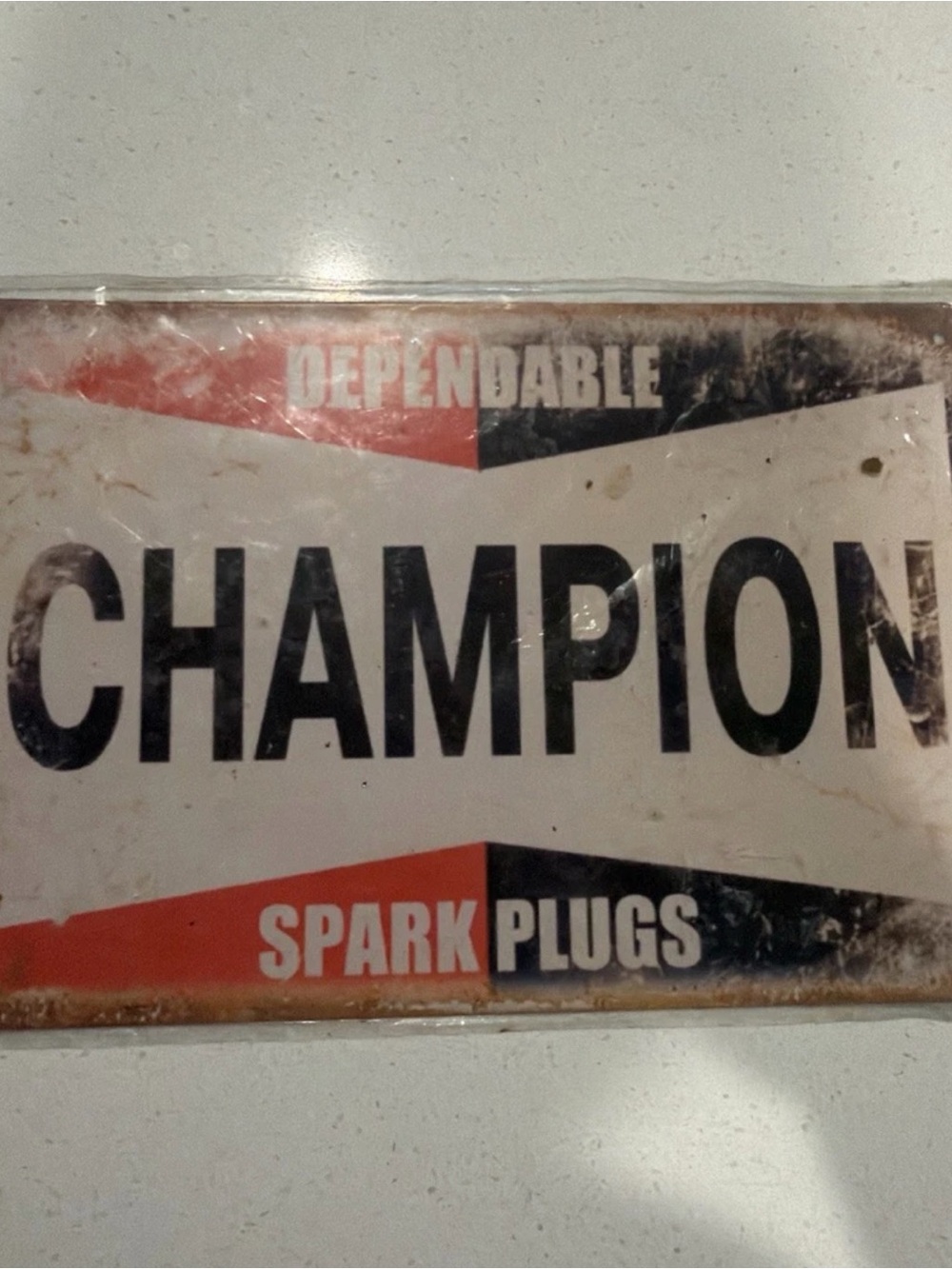 Champion Dependable Spark Plugs Vintage-Style Wall Sign in Red, Black, White